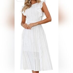 ECOWISH Dress 2025 Cocktail Sz Sm Elegant Ruffle Cap Sleeve A Line Midi